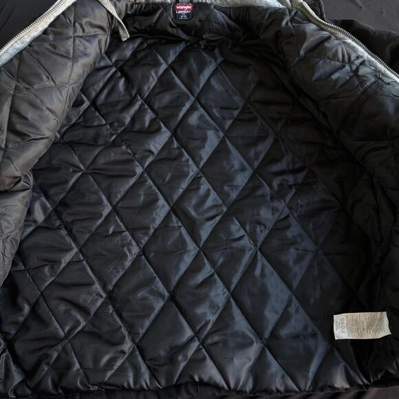 Wrangler Workwear Jacket Mens Large Black Hooded Canvas Quilted Lined Shacket - Picture 3 of 8